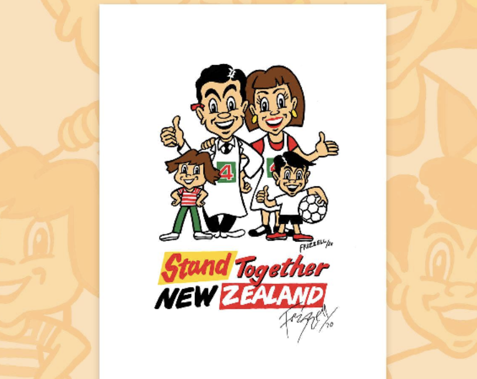 Artist Dick Frizzell has brought back Mr Four Square - and his wife and kids - to raise money for charity. Photo / Supplied