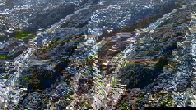 Construction work north of the Wainui Saddle, part of the 27km Transmission Gully Project near Wellington. Photo / File