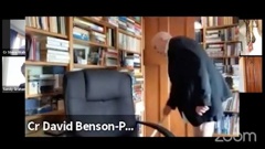 Dunedin councillor David Benson-Pope has clarified that he was wearing pants, they are just very short. Video / DCC / Youtube