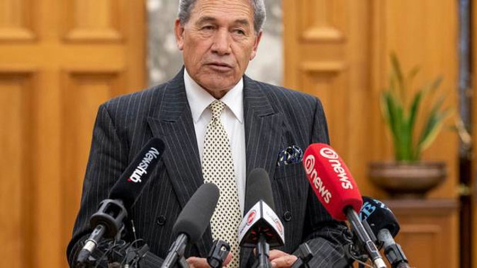 Deputy Prime Minister Winston Peters during his stand-up press conference in the Grand Hall, Parliament, Wellington today. *Photo / Mark Mitchell)
