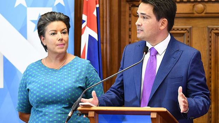 National leader Simon Bridges' (right) tough week just got a bit worse, after mispronouncing deputy leader Paula Bennett's name live on aire. (Photo / File)