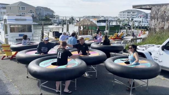 Bumper tables are debuted at Fish Tales, a restaurant in Ocean City, Maryland. (Photo / AP)