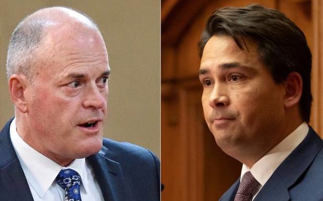 Todd Muller and Simon Bridges. (Photo / NZ Herald)