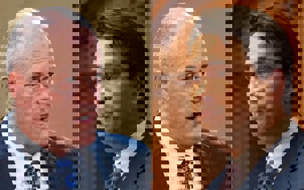 Todd Muller and Simon Bridges. Muller's hand was forced when National Party leader Bridges (right) outed him as his leadership challenger.