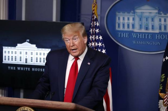President Donald Trump speaks with reporters about the coronavirus in the James Brady Briefing Room of the White House, Friday, May 22, 2020, in Washington. Photo / AP