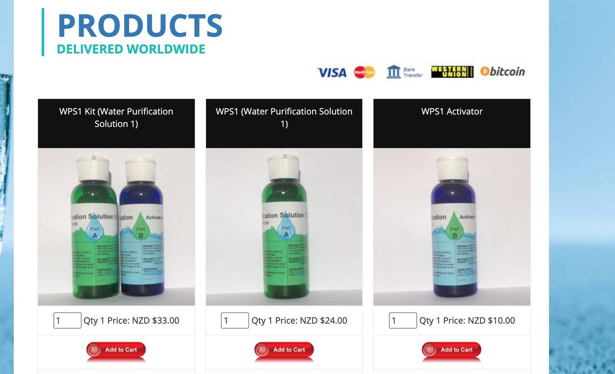 The ingredients used to make chlorine dioxide, or Miracle Mineral Supplement, as sold on Roger Blake's website. (Photo / Screengrab)