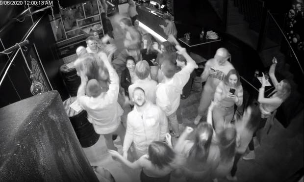 Patrons at Wellington nightclub Danger Danger are caught on CCTV celebrating the arrival of alert level 1. Photo / Supplied