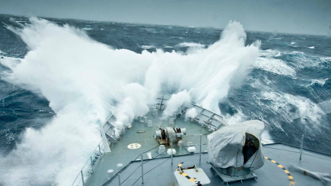 HMNZS Otago encounters waves in the Southern Ocean. (Photo / Royal New Zealand Navy)