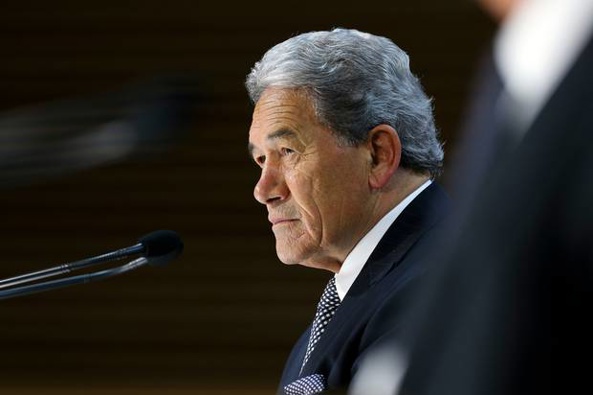 Deputy Prime Minister Winston Peters speaks to media during a press conference on Budget 2020 delivery day at Parliament. Photo / Pool