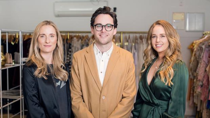 Designer Wardrobe chief executive Ruby Morgan, with co-founders Aidan Bartlett and Donielle Brooke.