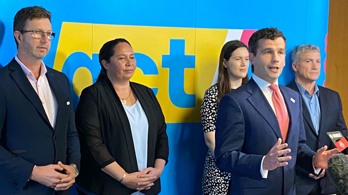 Act’s top five: from left Simon Court, No 5; Nicole McKee, No 3; Brooke van Velden, No 2; leader David Seymour, No 1; and Chris Baillie, No 4.