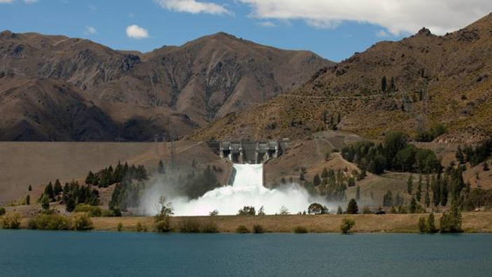 Water spilling from the Meridian Energy-owned Benmore Dam in the Waitaki Valley. Photo / Simon Baker