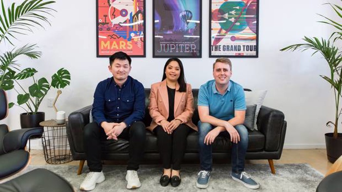 Kami co-founders Hengjie Wang (left), Alliv Samson and Jordan Thoms (right). Photo / Supplied