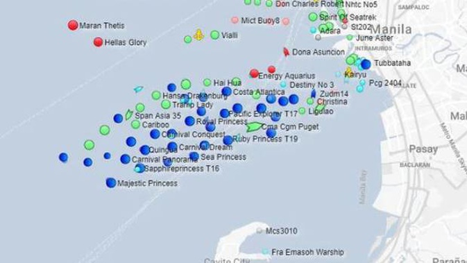 Cruise ships including the Ruby Princess currently anchored in Manila Bay in the Philippines. Photo / Cruise ship tracker