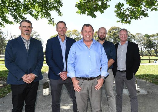 All Blacks new coaching group (right to left): Scott McLeod, John Plumtree, Ian Foster, Greg Feek, Grant Fox. Photo / Photosport