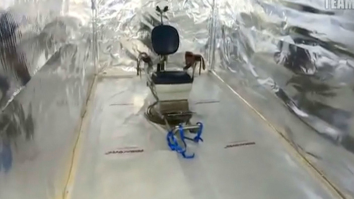 A screengrab of a container equipped as a torture chamber, in Wouwse Plantage, taken from video made available by the Netherlands Police on July 7. (Photo / AP)
