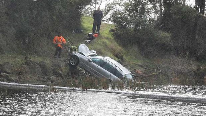 The car that plunged into the lake yesterday. (Photo / Andrew Warner)