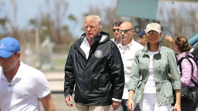 Trump on the ground in Puerto Rico. (Photo / Getty)
