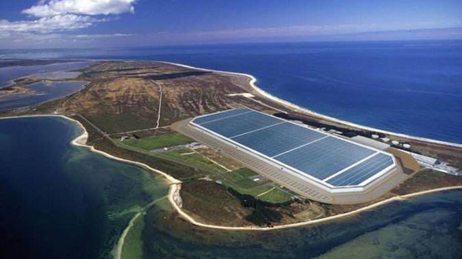 A graphic illustration of what a Tesla Gigafactory could look like at Tiwai Pt. Image / supplied