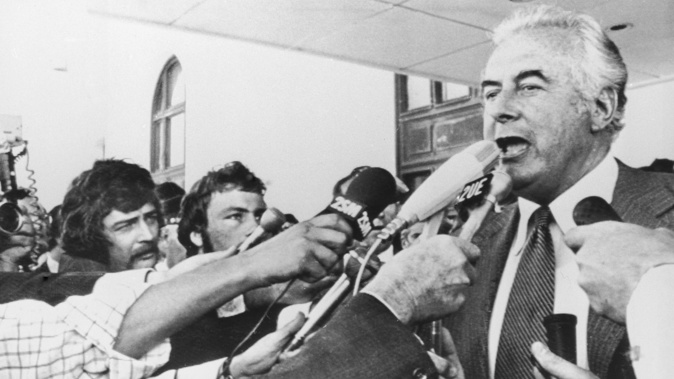 During Australia's constitutional crisis of 1975, Prime Minister Gough Whitlam addresses reporters outside the Parliament building in Canberra after his dismissal by Australia's Governor-General, 11th November 1975. Kerr named opposition leader Malcolm Fraser to lead a caretaker government until elections in December. (Photo / Getty)