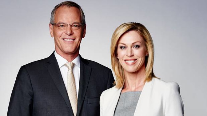 Simon Dallow and Wendy Petrie. Photo / TVNZ