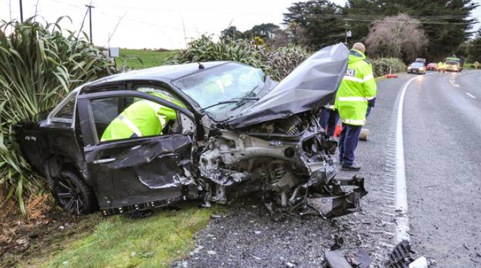 The scene of the crash on State Highway 1 near Tokoroa that killed two people. (Photo / John Van der Ven)