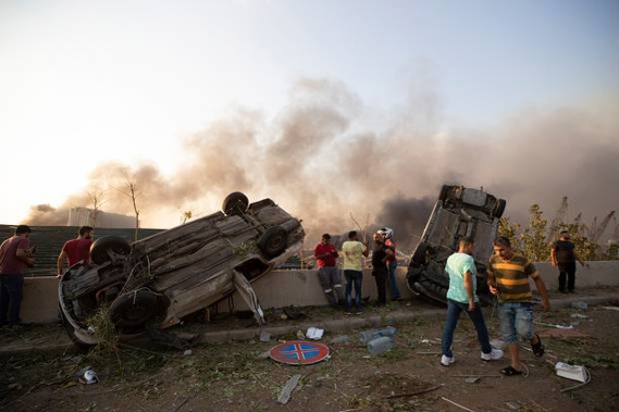 Aftermath of a massive explosion is seen in in Beirut, Lebanon. Photo / AP