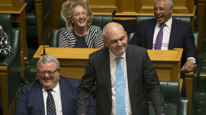 Former National minister Steven Joyce showed his humorous side during his validectory speech at his retirement in 2017. (Photo / Mark Mitchell)