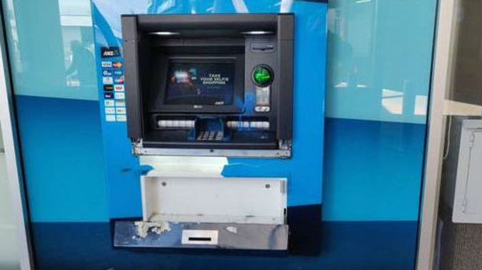 The remains of the ANZ ATM machine which was the target of a bombing early this morning. Photo / Nishant Taurian