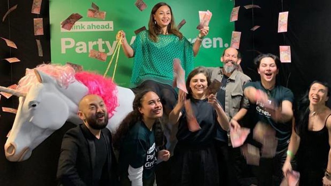 Mt Albert Greens candidate Luke Wijohn shared the photo making fun of an NZ First ad involving a unicorn and money raining down on the Green party. Photo / Luke Wijohn