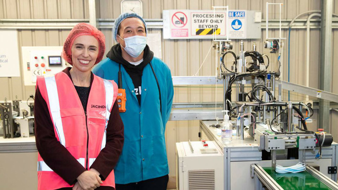 Jacinda Ardern visited a mask factory this week - National thinks that's suspicious. (Photo / File)