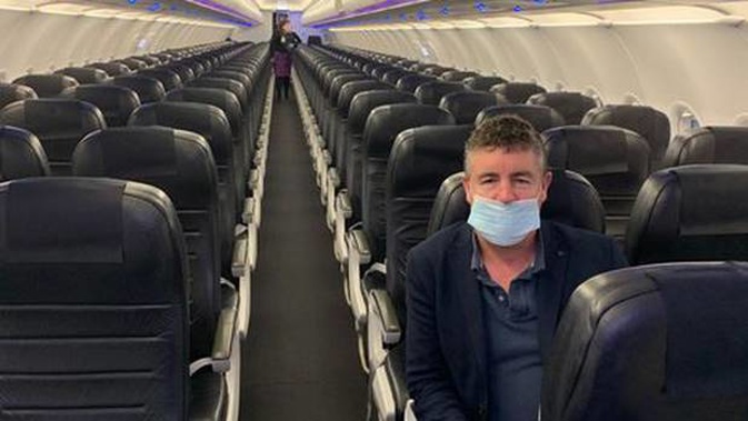 "The morning trip home to Wellington from Auckland ... me, myself and I ... plus another chap in the back row." Photo / Cameron Bagrie