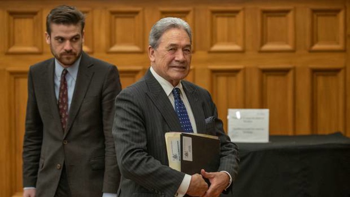 NZ First leader Winston Peters on his way into the House for Question Time at Parliament in Wellington today. (Photo / Mark Mitchell)