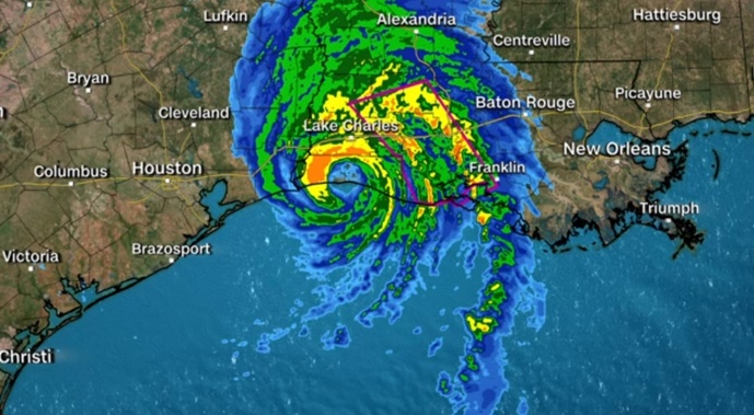 Hurricane Laura makes landfall near Cameron, Louisiana as a strong category four.