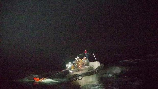 One person is pulled from the sea near where a live export ship has gone missing off the south coast of Japan. Photo / Japan Coast Guard - via Reuters