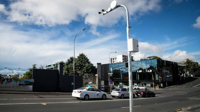New bus lane cameras near the intersection of Park Rd, and Carlton Gore Rd, in Newmarket, Auckland. Photo / Jason Oxenham