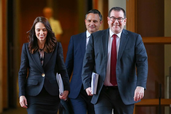 Jacinda Ardern, James Shaw and Grant Robertson. (Photo / File)
