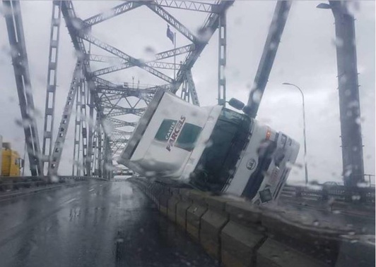 One of the toppled trucks that damaged the bridge. (Photo / Supplied)