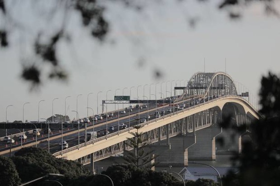 Traffic on the Auckland Harbour Bridge this morning. Photo / Michael Craig
