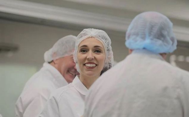 Jacinda Ardern visits Green Valley Dairy Company. Photo / Michael Craig