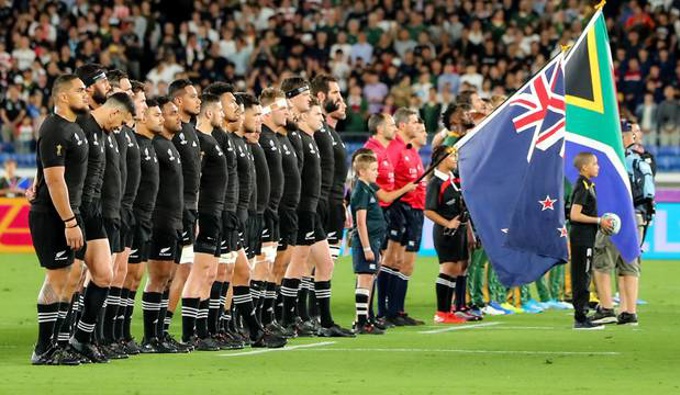 All Blacks line up for national anthems during a clash against the Springboks last year. Photo / Photosport