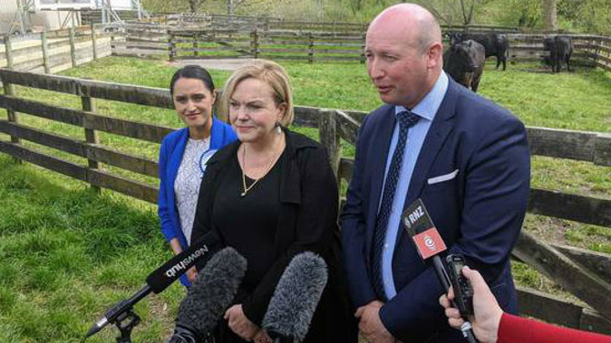 National leader Judith Collins with East Coast candidate Tania Tapsell (left) and agriculture spokesman David Bennett. Photo / Amelia Wade