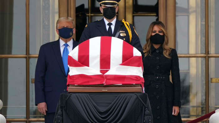 President Donald Trump and first lady Melania Trump pay respects as Justice Ruth Bader Ginsburg lies in repose at the Supreme Court building