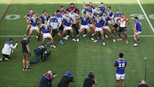 A haka is performed for the retiring Adam Blair. (Photo / Getty)