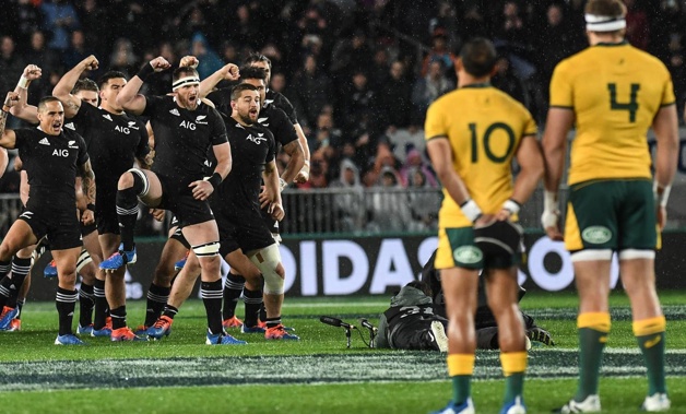 The All Blacks perform the haka ahead of their Bledisloe Cup clash against the Wallabies last year. (Photo / Photosport)