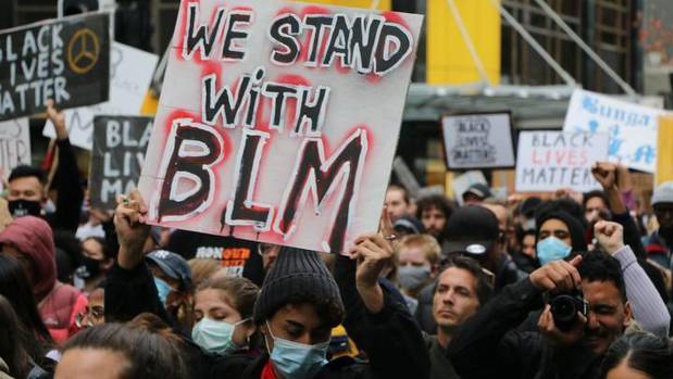 Protesters marched in Auckland in support of the Black Lives Matter movement in the US on June 1. (Photo / RNZ)