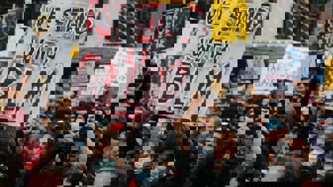 Protesters marched in Auckland in support of the Black Lives Matter movement in the US on June 1. (Photo / RNZ)