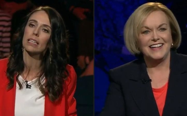 Labour leader Jacinda Ardern and National leader Judith Collins during the Newshub leaders debate. Photo: Screenshot / Newshub