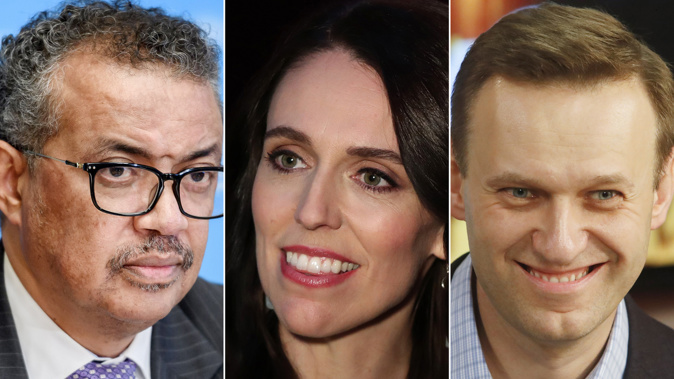 Tedros Adhanom Ghebreyesus, Jacinda Ardern and Sergey Navalny appear to be in contention for the Nobel Peace Prize. (Photo / CNN)