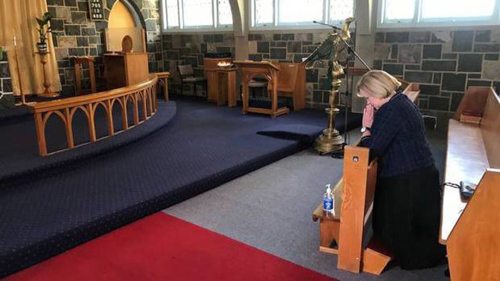 Judith Collins at St Thomas Tamaki before entering the voting room. Photo / Michael Neilson